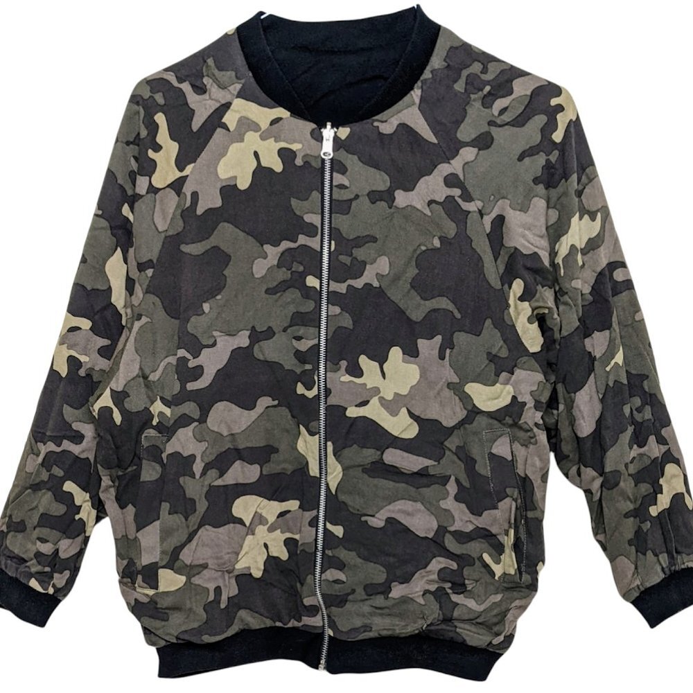 Kendall & Kylie REVERSIBLE Camo and Black Bomber Jacket Size S-M-L Women's NEW